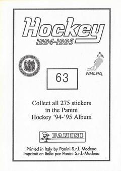 1994-95 Panini Hockey Stickers #63 Stephane Fiset Back