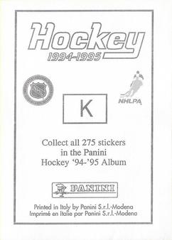 1994-95 Panini Hockey Stickers #K Derek Plante Back