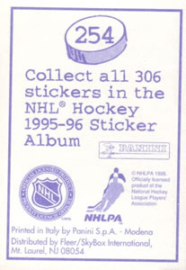 1995-96 Panini Stickers #254 Jocelyn Thibault Back