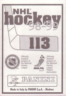 1998-99 Panini Stickers #113 Eric Daze Back