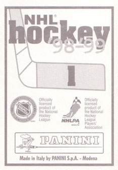 1998-99 Panini Stickers #1 Teemu Selanne Back