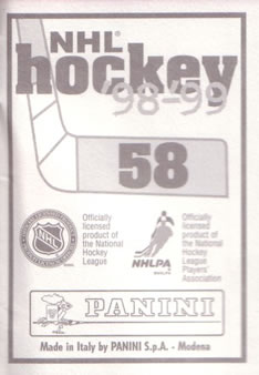 1998-99 Panini Stickers #58 Ray Whitney Back