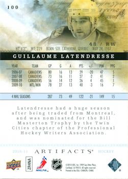 2010-11 Upper Deck Artifacts #100 Guillaume Latendresse  Back