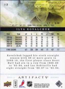 2010-11 Upper Deck Artifacts #12 Ilya Kovalchuk  Back