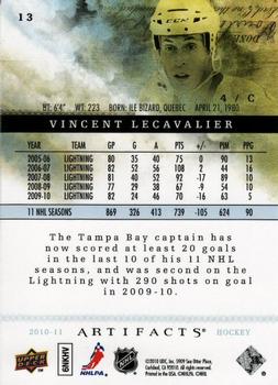 2010-11 Upper Deck Artifacts #13 Vincent Lecavalier  Back