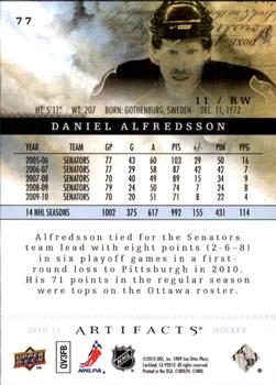 2010-11 Upper Deck Artifacts #77 Daniel Alfredsson  Back