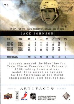 2010-11 Upper Deck Artifacts #78 Jack Johnson  Back