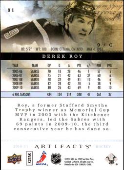 2010-11 Upper Deck Artifacts #91 Derek Roy  Back