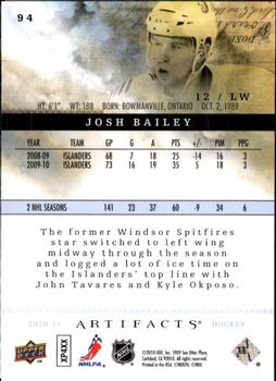 2010-11 Upper Deck Artifacts #94 Josh Bailey  Back