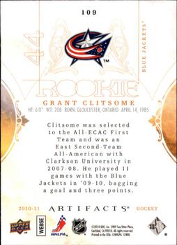 2010-11 Upper Deck Artifacts #109 Grant Clitsome  Back
