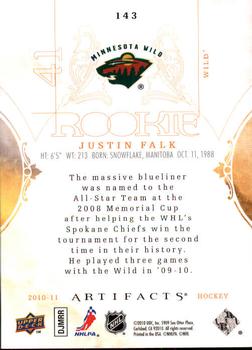 2010-11 Upper Deck Artifacts #143 Justin Falk  Back