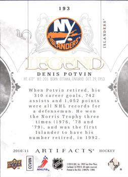 2010-11 Upper Deck Artifacts #193 Denis Potvin Back
