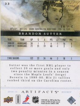 2010-11 Upper Deck Artifacts #33 Brandon Sutter  Back