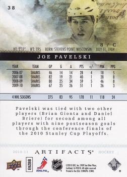 2010-11 Upper Deck Artifacts #38 Joe Pavelski  Back