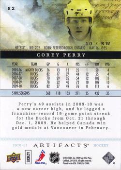 2010-11 Upper Deck Artifacts #82 Corey Perry  Back