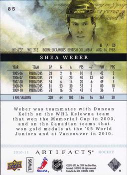 2010-11 Upper Deck Artifacts #85 Shea Weber  Back