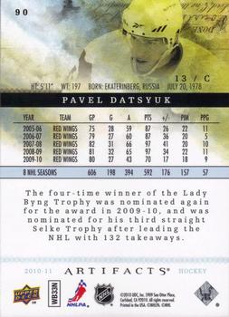 2010-11 Upper Deck Artifacts #90 Pavel Datsyuk  Back