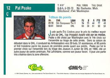 1991 Classic Draft Picks French #12 Pat Peake Back