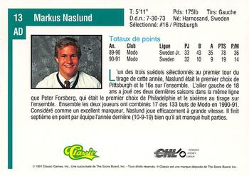 1991 Classic Draft Picks French #13 Markus Naslund Back