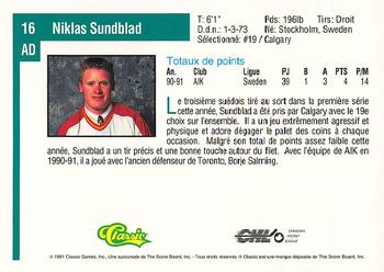 1991 Classic Draft Picks French #16 Niklas Sundblad Back