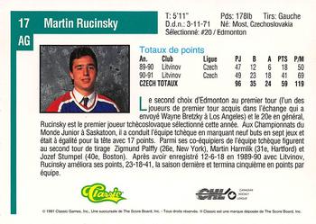 1991 Classic Draft Picks French #17 Martin Rucinsky Back
