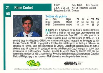 1991 Classic Draft Picks French #21 Rene Corbet Back