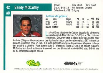 1991 Classic Draft Picks French #42 Sandy McCarthy Back
