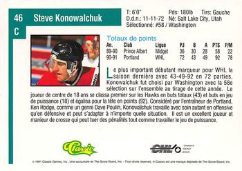 1991 Classic Draft Picks French #46 Steve Konowalchuk Back