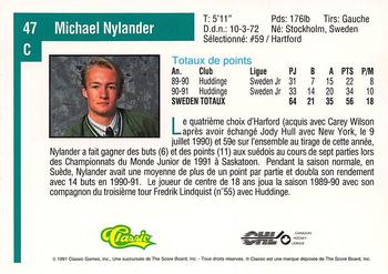1991 Classic Draft Picks French #47 Michael Nylander Back