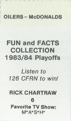 1983-84 McDonald's Edmonton Oilers Stickers #NNO Rick Chartraw Back