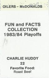1983-84 McDonald's Edmonton Oilers Stickers #NNO Charlie Huddy Back