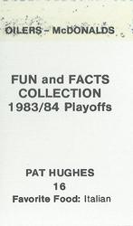 1983-84 McDonald's Edmonton Oilers Stickers #NNO Pat Hughes Back