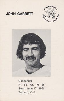1974-75 Minnesota Fighting Saints (WHA) Postcards #10 John Garrett Back