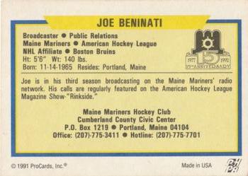 1991-92 ProCards AHL/IHL/CoHL #NNO Joe Beninati Back