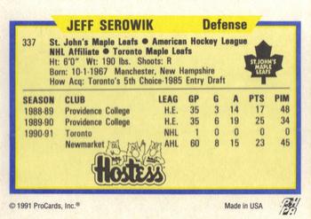 1991-92 ProCards AHL/IHL/CoHL #337 Jeff Serowik Back