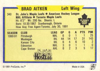 1991-92 ProCards AHL/IHL/CoHL #340 Brad Aitken Back