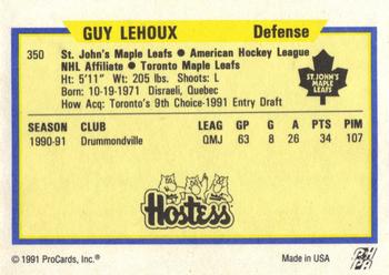 1991-92 ProCards AHL/IHL/CoHL #350 Guy Lehoux Back
