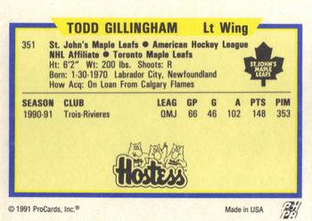 1991-92 ProCards AHL/IHL/CoHL #351 Todd Gillingham Back