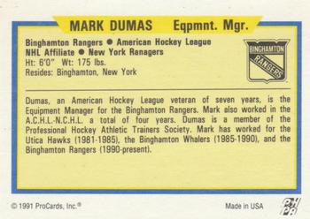 1991-92 ProCards AHL/IHL/CoHL #NNO Mark Dumas Back