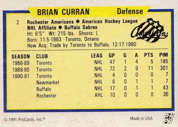 1991-92 ProCards AHL/IHL/CoHL #2 Brian Curran Back