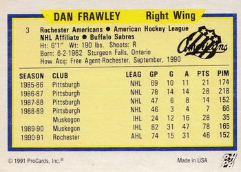 1991-92 ProCards AHL/IHL/CoHL #3 Dan Frawley Back