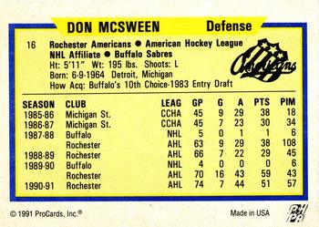 1991-92 ProCards AHL/IHL/CoHL #16 Don McSween Back