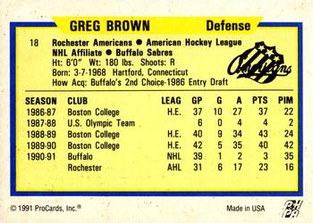 1991-92 ProCards AHL/IHL/CoHL #18 Greg Brown Back