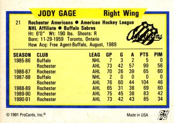1991-92 ProCards AHL/IHL/CoHL #21 Jody Gage Back