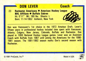 1991-92 ProCards AHL/IHL/CoHL #23 Don Lever Back