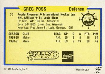 1991-92 ProCards AHL/IHL/CoHL #30 Greg Poss Back