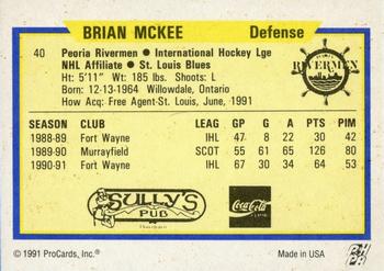 1991-92 ProCards AHL/IHL/CoHL #40 Brian McKee Back