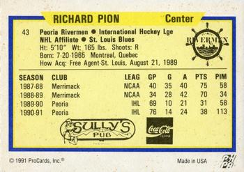 1991-92 ProCards AHL/IHL/CoHL #43 Richard Pion Back