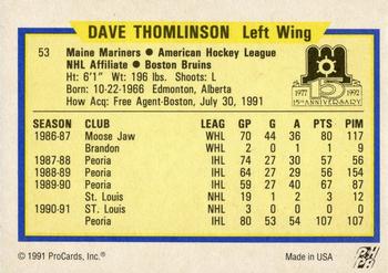 1991-92 ProCards AHL/IHL/CoHL #53 Dave Thomlinson Back