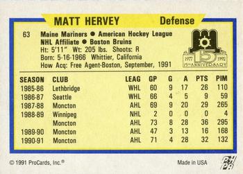 1991-92 ProCards AHL/IHL/CoHL #63 Matt Hervey Back
